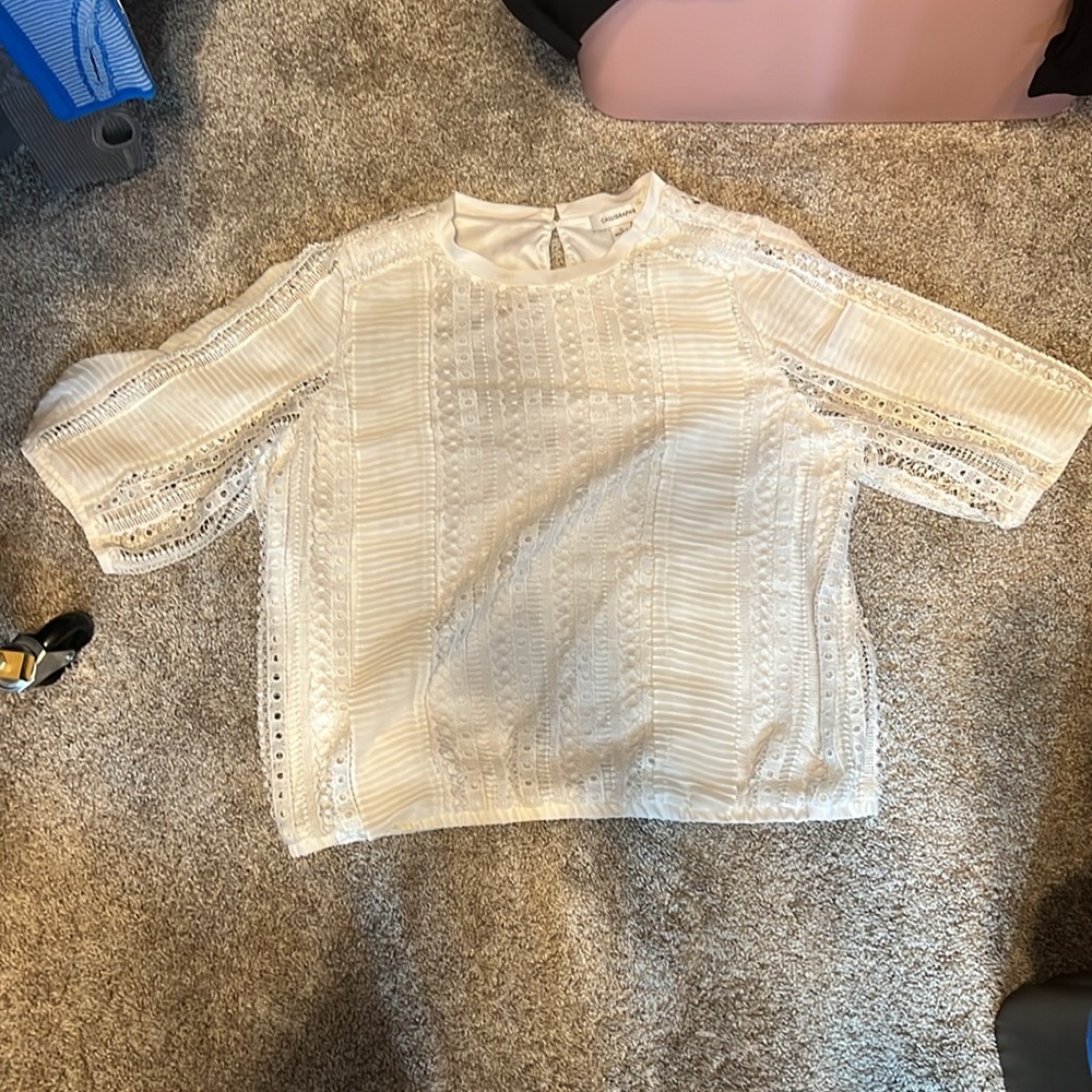 Calligraphie Off White Lace Crochet Top Size XL